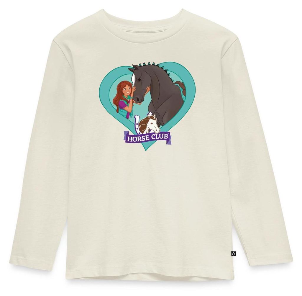 Spreadshirt Schleich Horse Club Lisa & Storm Herzmotiv Kinder Premium Langarmshirt, 122/128 (6 Jahre), Naturweiß