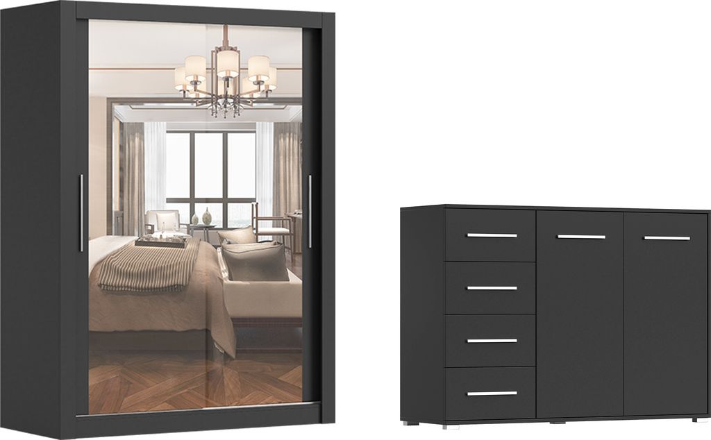 2er-Set Schwebetürenschrank Schrank Kleiderschrank MILAN Produktbild 