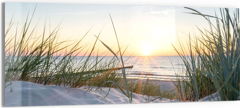 DEQORI Glasbild Echtglas 125x50 cm 'Ostsee Sonnenuntergang' Wandbild Bild modern Deko