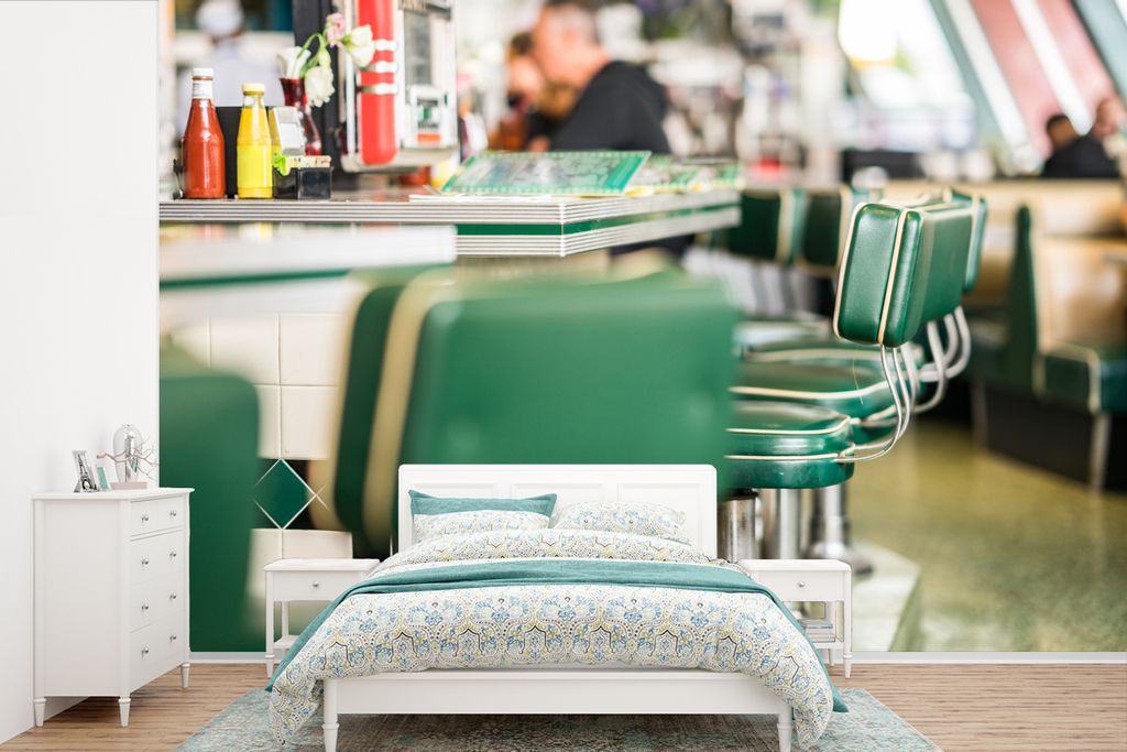 MuchoWow Fototapete für Wohnzimmer oder Schlafzimmer Wandtapete Vinyl Motivtapete Fifties-Dinner - 525x350 cm - Das Hintergrundbild