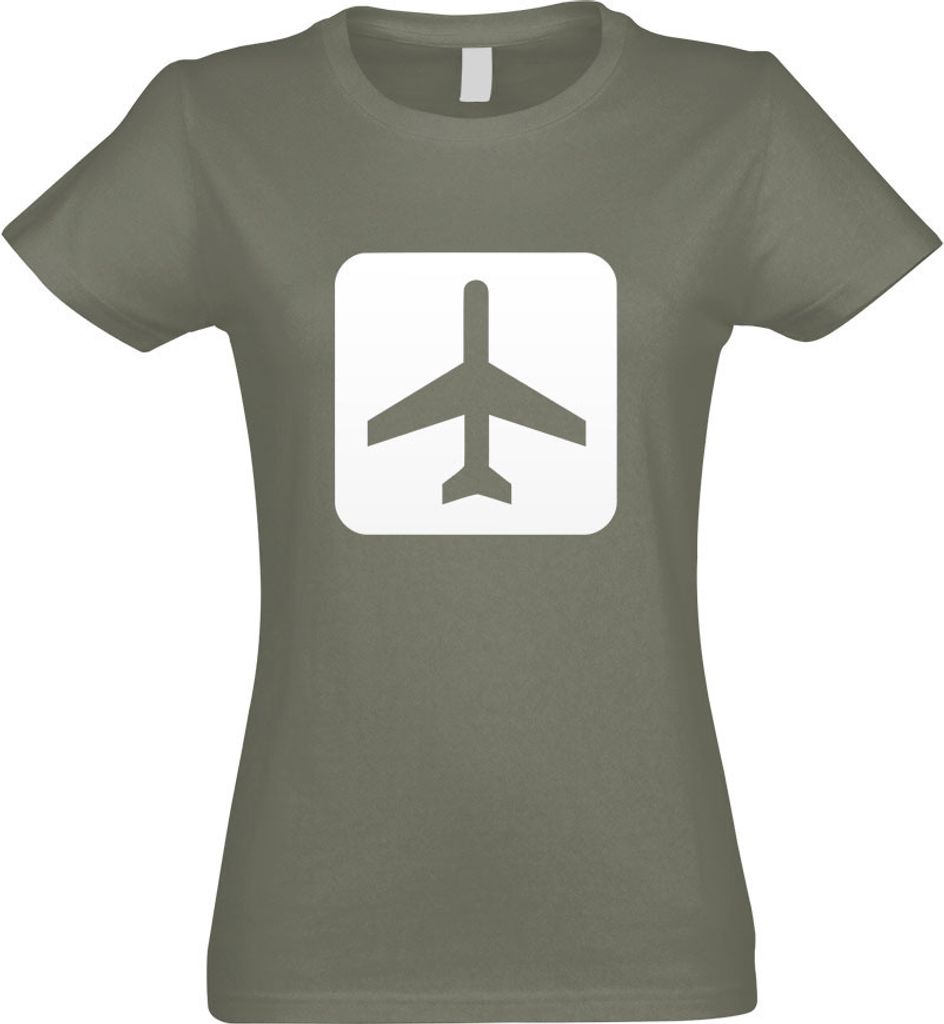 Kiwistar - T-Shirt tailliert - Damen - Olive - Flughafen Flugplatz Piktogramme - mit Motiv Bedruckt - Funshirt Design - Sport - Freizeit - Damen - M