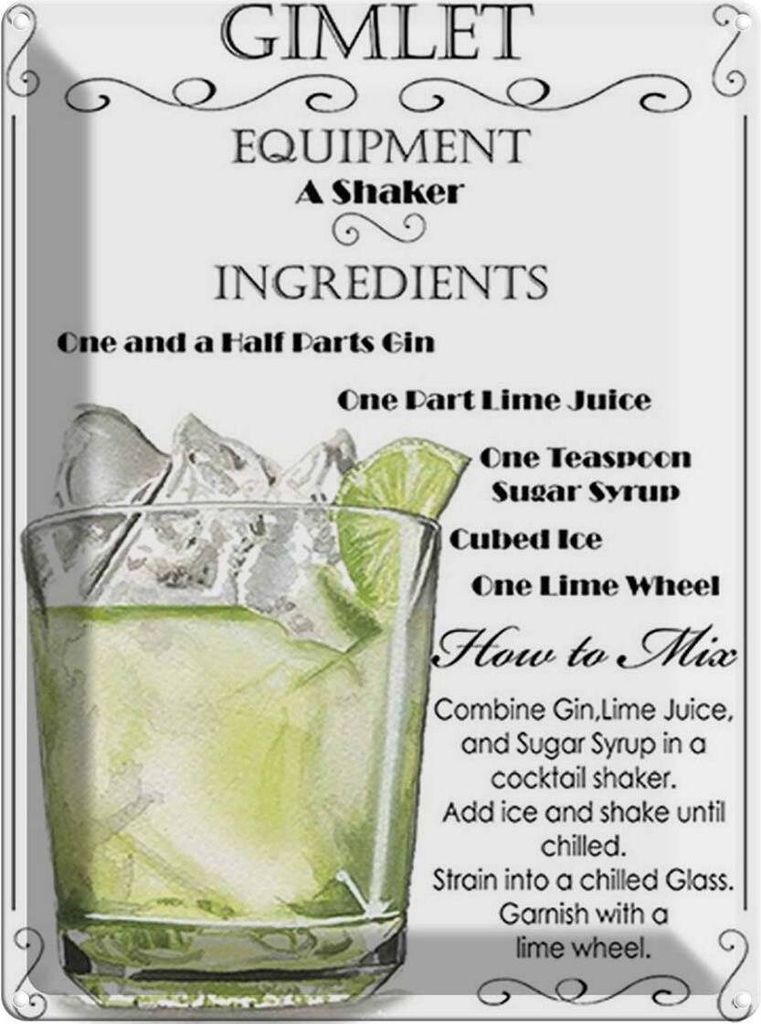 vianmo Blechschild 40x30 cm Alkohol Gimlet Equipment ingredients