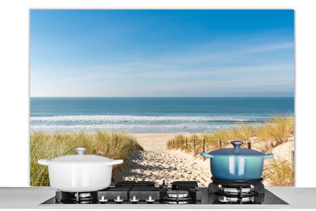 KitchenYeah Spritzschutz Küche - Küchenrückwand - Wandschutz für Herd und Spüle - Strand - Meer - Düne - Sand - Sommer 120x80 - Alu-Dibond...