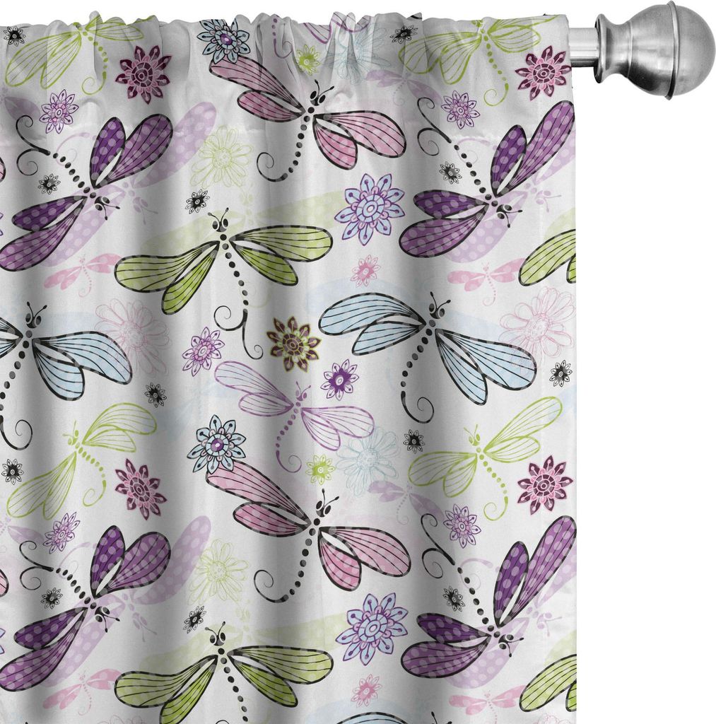 ABAKUHAUS Libelle Vorhänge, Gardinen, Abstrakte Wanzen mit ethnischer Hippie-Art-flüchtiger Blumen-Grafik, 2 Stück 75 x 245 cm, Blassblau Lila