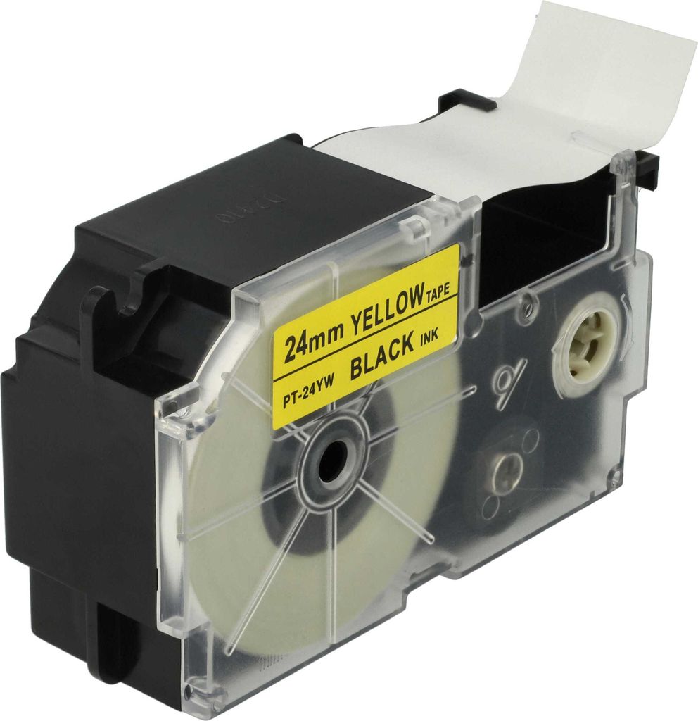 vhbw Schriftband-Kassette kompatibel mit Casio KL-8200, KL-8100, KL-200E, KL-7400, KL-820, CW-L300 Etiketten-Drucker 8m x 24mm Schwarz auf Gelb