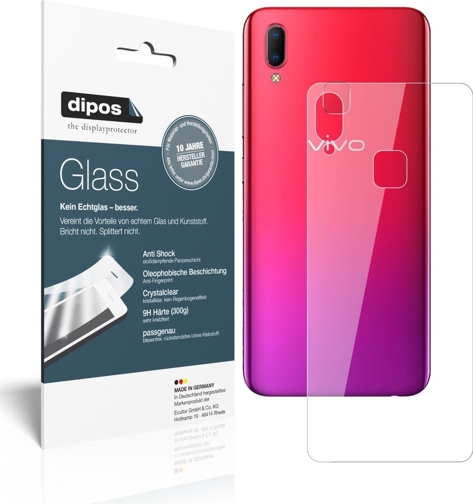 1x Schutzfolie für Vivo Y91 C Rückseite - Anti-Shock 9H Folie dipos Glass Kunststoffglas
