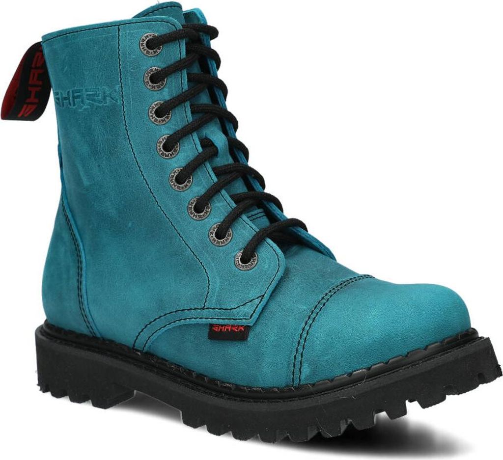 NAGABA Stiefel Damen Herren Springerstiefel 8-Loch - Leder - Türkis - 37
