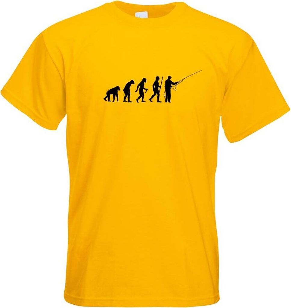 Kiwistar - T-Shirt - gelb - Angler - Fischer - Evolution Motiv Bedruckt Funshirt Design Print - mit Motiv Bedruckt - Funshirt Design - Sport - Frei...