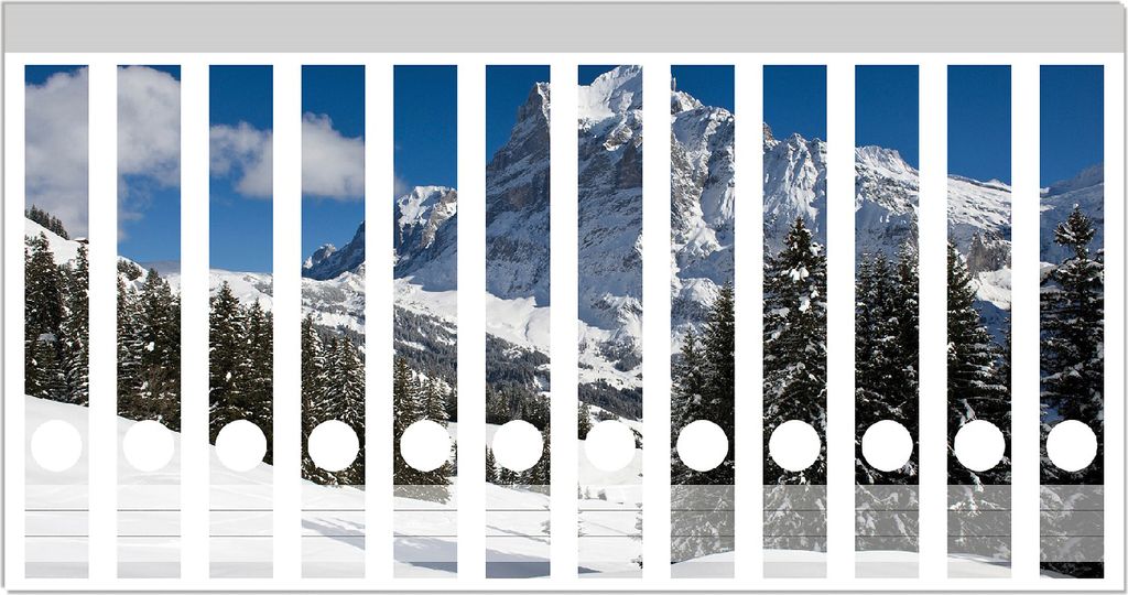 Wallario Ordnerrücken Sticker, selbstklebend für schmale Ordner, 12 Stück, Motiv Verschneiter Berghang unter blauem Himmel
