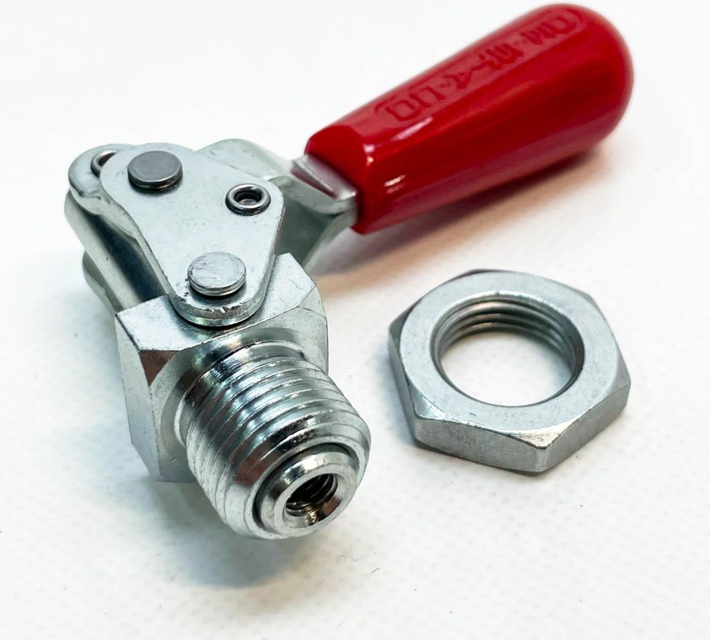 DESTACO Schubstangenspanner 602-MM, horizontal, vertikale Griffstellung, hohe Stabilität, ideal für präzise Spannanwendungen.