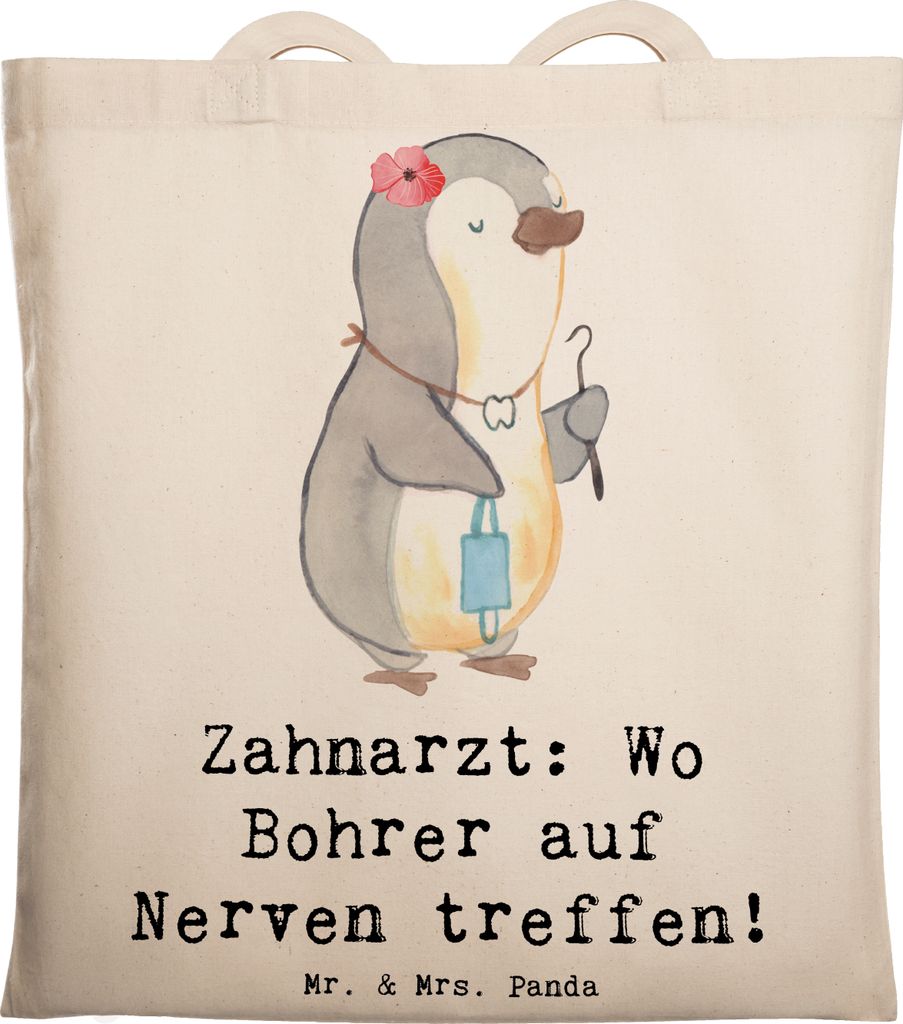 Mr. & Mrs. Panda Tote Bag Zahnarzt Nerven - Transparent - Geschenk, Zahnpflege, Beruf, Schultasche, Berufe, Herausforderung, Geschenke für Berufst...