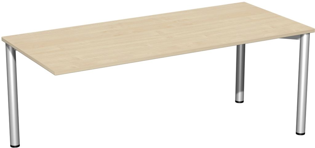 Schreibtisch feste Höhe, einseitig zurückgesetzt, 1800x800x720, Ahorn/Silber