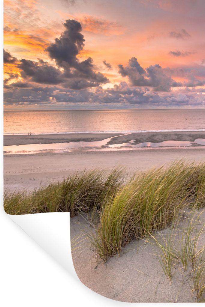 MuchoWow Wandtattoo Wandsticker Wandaufkleber Sonnenuntergang - Düne - Strand - Pflanzen - Meer 60x90 cm Selbstklebend und Repositionierbar - St...