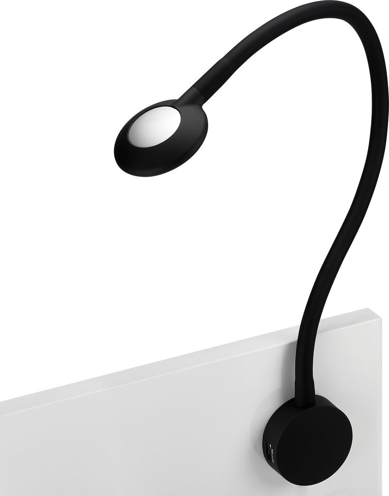 JUNKER Lighting LED Leseleuchte LUCE Möbelleuchte mit flexiblem Leuchtenarm, 2x USB Anschlüssen und Touchsensor 12 V Caravanleuchte Bettleuchte o...