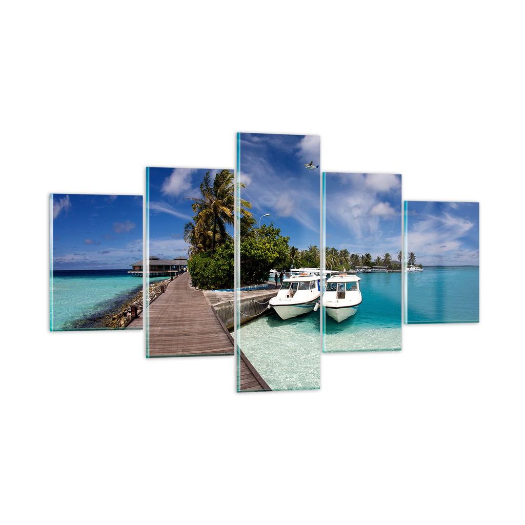 Bilder auf glas - Maledische Insel Archipel Ozean Hütte - 125x70cm - Glasbilder - Wandbilder - Kunstdruck - Wanddekoration aus Glas - Glas Bilder ...