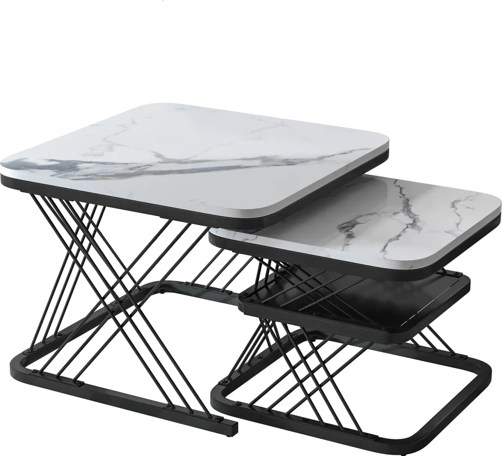 Petite table basse gigogne carrée marbre blanc : gagnez de la place au salon