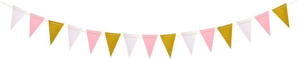 Oblique Unique Wimpel Girlande Banner 3m Wimpelkette Feier Party Deko - weiß rosé gold
