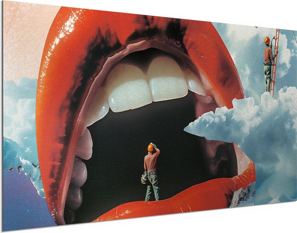 DEQORI Alu-Dibond Bild Silber 100x50 cm 'Zwischen Nase und Neuland' Wandbild Metall dünn