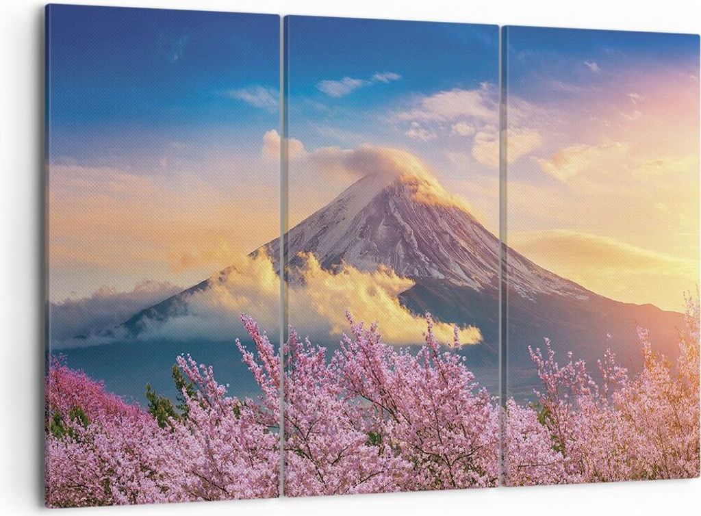 Bild auf Leinwand - Leinwandbild - 3 Teile - Fuji Blume Kirsche - 105x70cm - Wand Bild - Wanddeko - Wandbilder - Leinwanddruck - Bilder - Wanddekor...