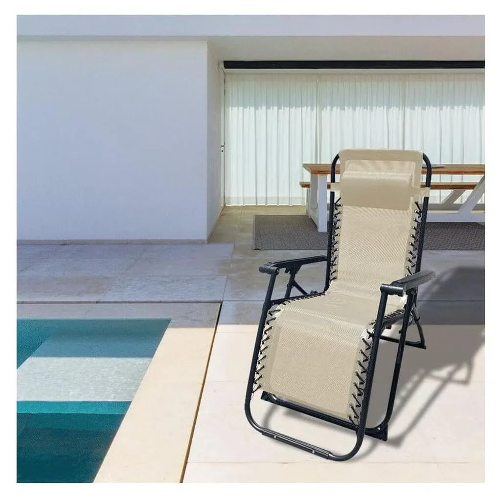Transat de jardin Marbueno beige 190 cm, structure stable pour terrasse