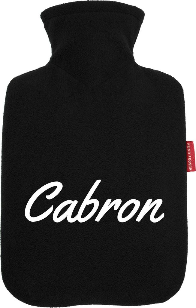 Huuraa Wärmflasche Cabron spanisch Schriftzug 1,8 Liter Black Classic Veloursbezug Bettflasche Geschenkidee
