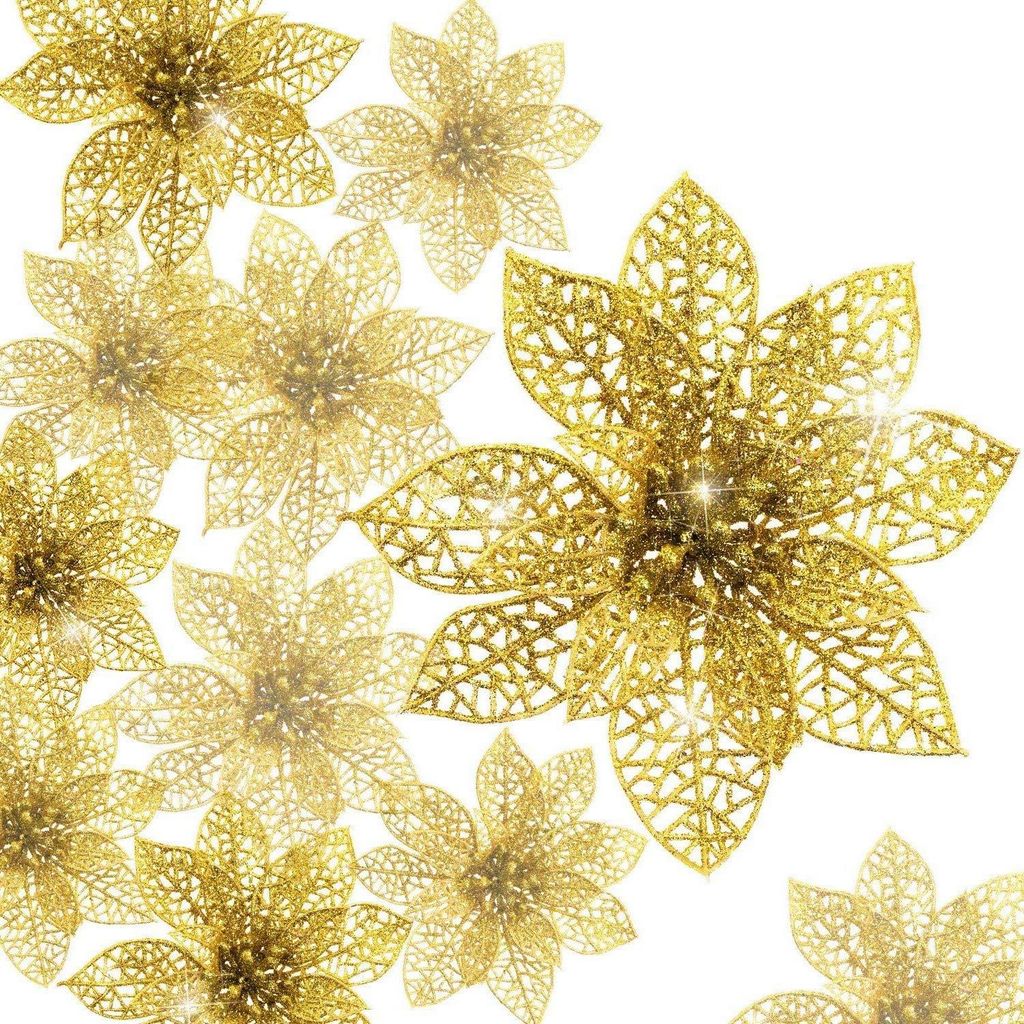Künstliche Weihnachtsblumen, 30 Stück, gold, 7,5/10/15 cm