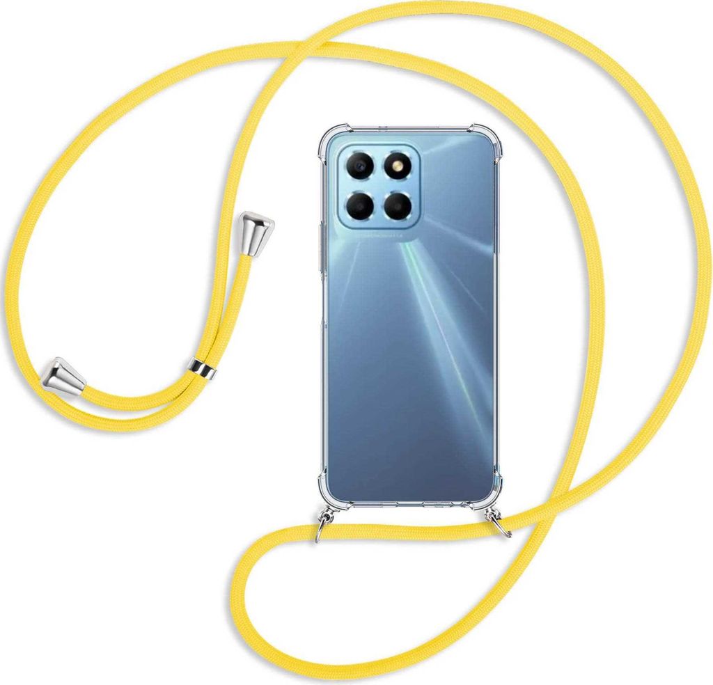Handykette Backcover-Schutzhülle mit Band (Metall silberfarben) für Honor X8 5G (VNE-N41, 6.5'') - gelb