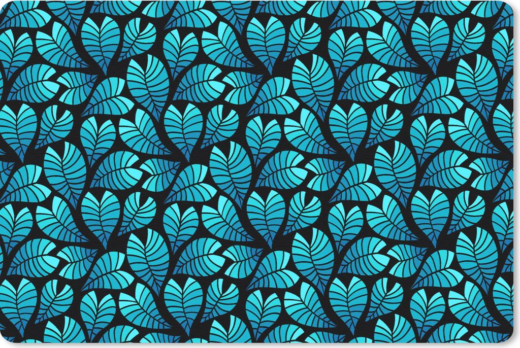 MuchoWow Schreibtischunterlage Dschungel - Blau - Blatt - Pflanzen - Muster 60x40 cm - XXL Mauspad - Großes Mauspad