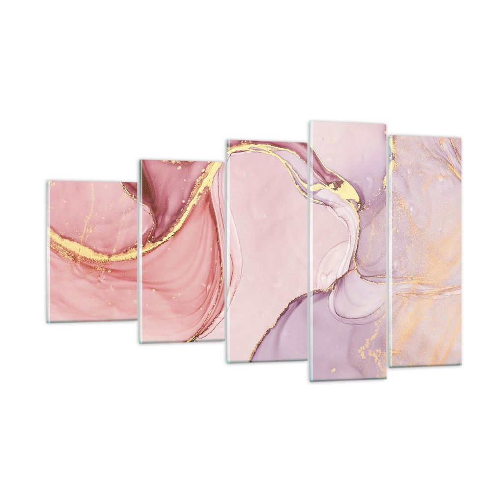 Bilder auf glas - 5 Teile - Abstraktion Marmor Rosa - 100x60cm - Glasbilder - Wandbilder - Bilder - zum Aufhängen bereit - Wanddekoration aus Glas...