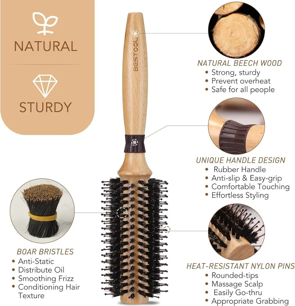 Brosse Ronde Professionnelle Sanglier et Nylon Picots Anti-Statique - 3