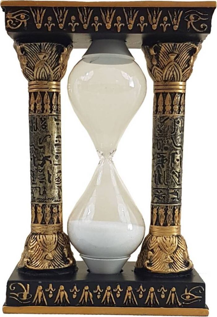 Ägyptische Sanduhr zwischen Säulen mit dem Auge des Re schwarz-gold