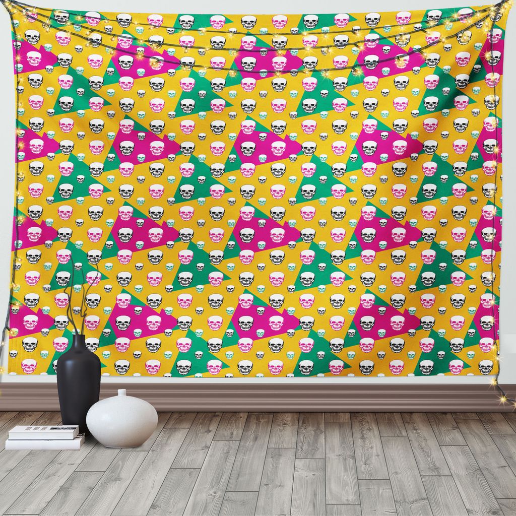 ABAKUHAUS Geometrisch Wandteppich, Dreieck Kopf Knochen, Wohnzimmer Schlafzimmer Heim Seidiges Satin Wandteppich, 200 x 150 cm, Braun Gelb Jadegrü...