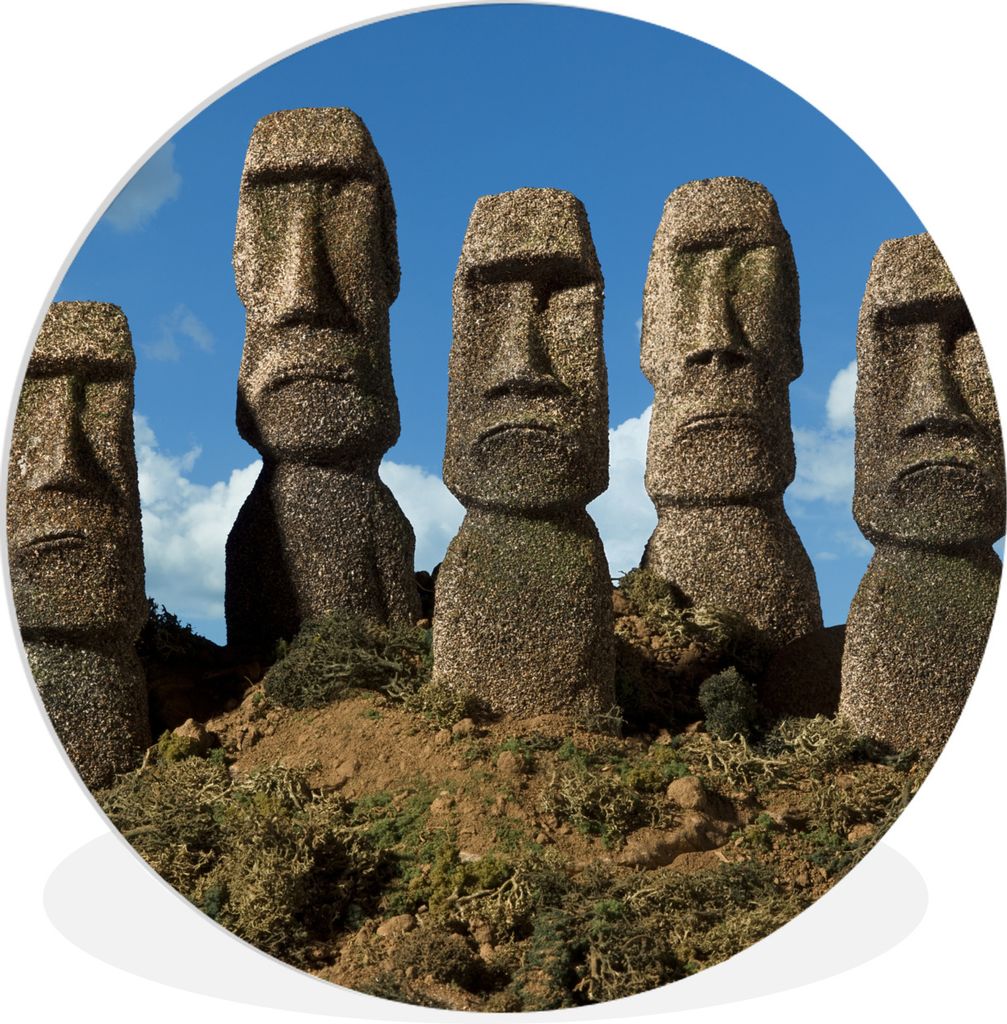 MuchoWow Rundes Wandbild - Runde Bilder Fünf Moai-Statuen auf der Osterinsel Ø 30 cm Kreis Wanddekoration Kunststoff - Wandkreis - Wandschmuck ...
