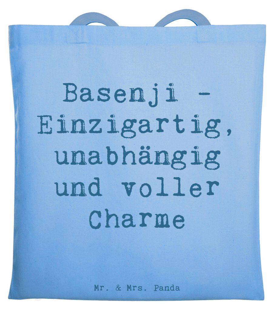 Mr. & Mrs. Panda Tote Bag Spruch Basenji Charme - Sky Blue - Geschenk, unabhängig, Tasche, Hunderasse, Schultasche, Tragetasche, dokumententasche,...