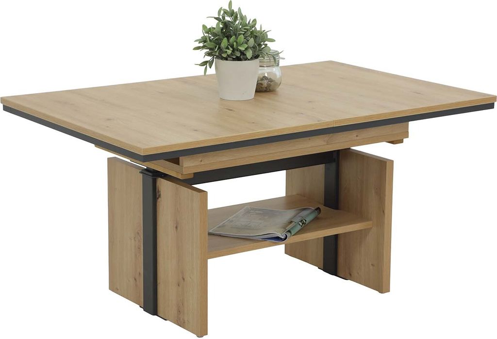 Couchtisch INGO | ausziehbar & höhenverstellbar | Holzwerkstoff Artisan Eiche/Anthrazit | B 110 - 150 x T 70 x H 53 - 72 cm | Lift