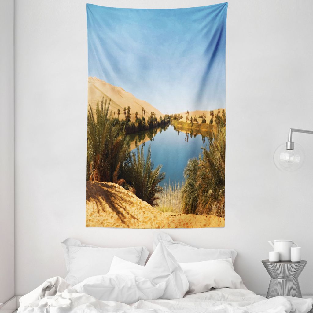 ABAKUHAUS Wüste Wandteppich und Tagesdecke, Idyllische Oasis Awbari aus Weiches Mikrofaser Stoff Waschbar ohne Verblassen Digitaldruck, 140 x 230 ...