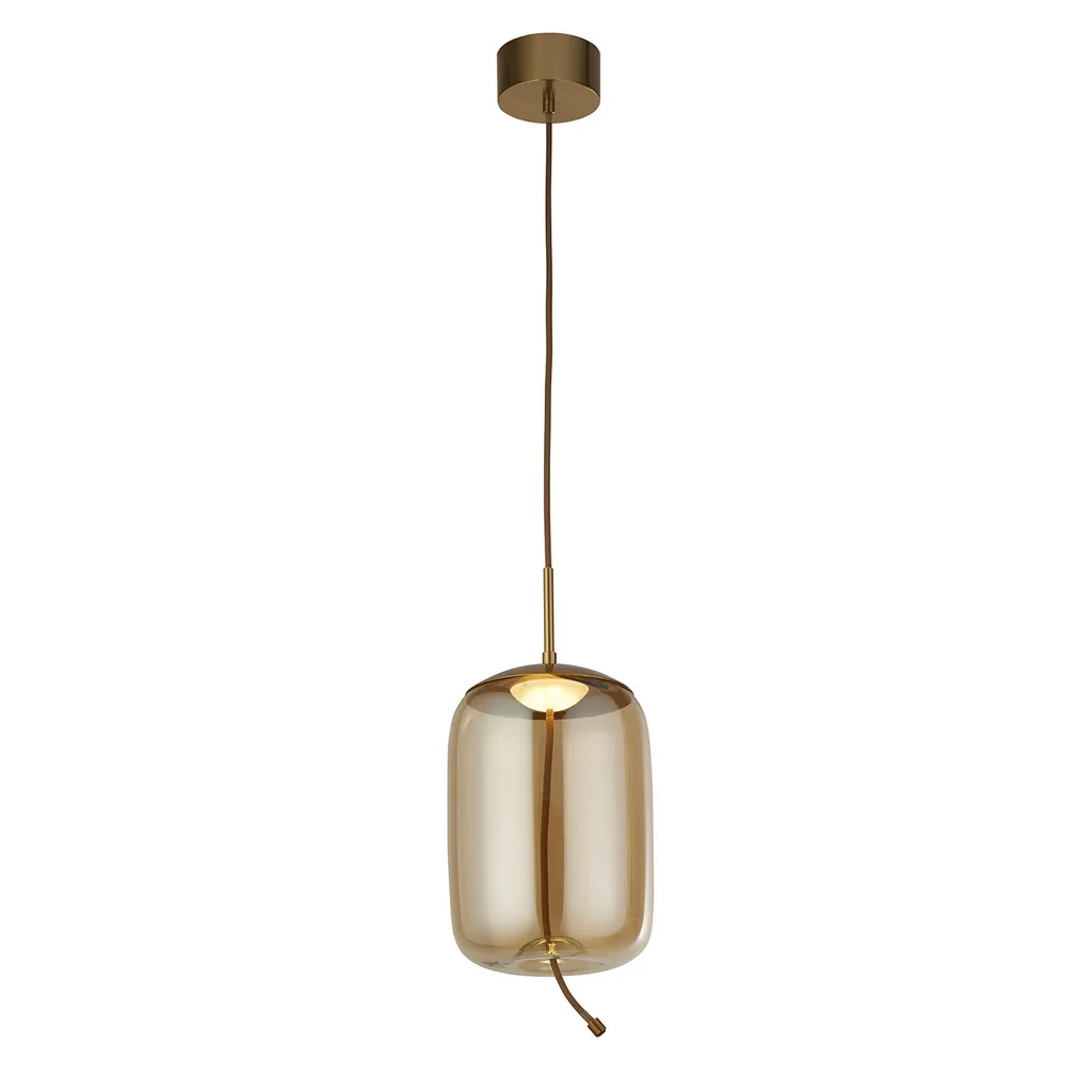 Lampadario Lisbona 1Lt LED | Calda Atmosfera Ottone e Vetro Ambra