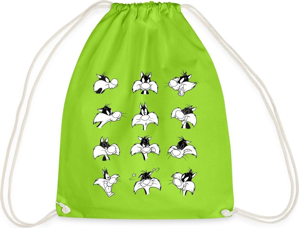 Spreadshirt Looney Tunes Sylvester Charakter Gesichtsausdrücke Turnbeutel, One size, Neongrün