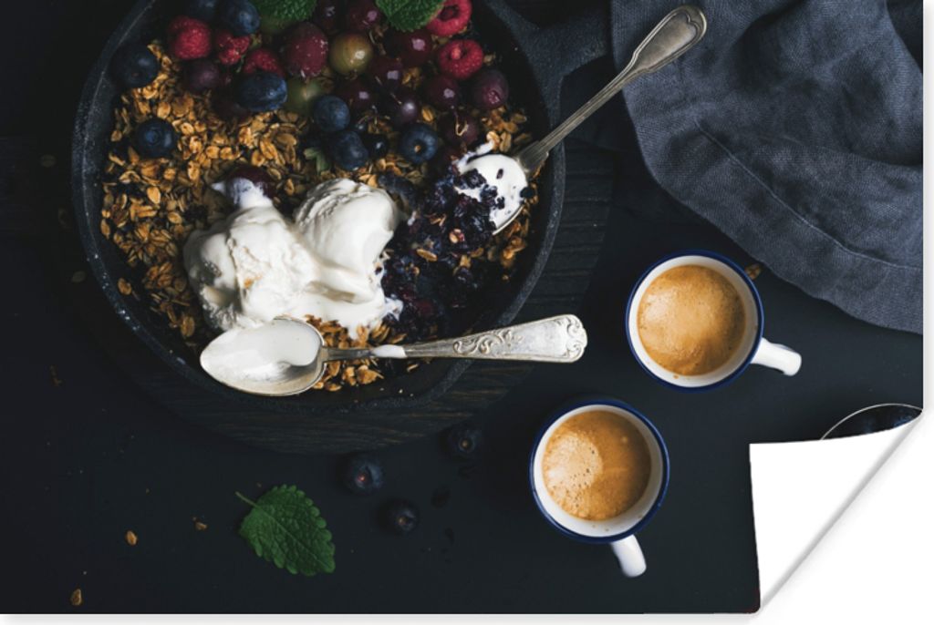 MuchoWow Poster Kaffee - Obst - Haferflocken 180x120 cm - Fotoplakat