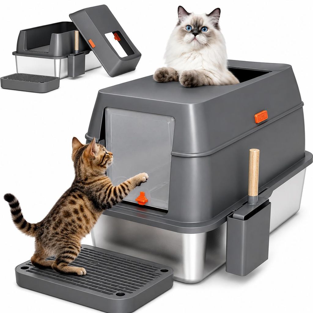 Arenero para gatos Bingopaw de 65 litros, de acero Imagen del producto  Imagen generada por IA