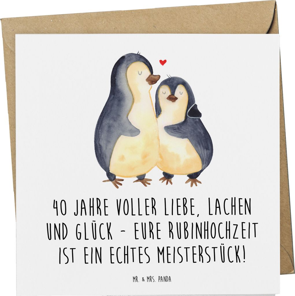 Mr. & Mrs. Panda Deluxe Karte 40. Hochzeitstag Rubinhochzeit - Weiß - Geschenk, doppelkarte, Liebe, Geschenke, romantisch, Glückwunschkarte, falt...