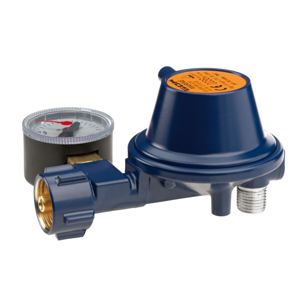 GOK Gasregler EN 61 0,8kg/h 50mBar KLF x G1/4LH-KN-90° PRV Produktbild 