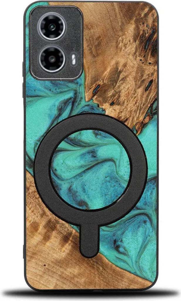 Coque MagSafe pour Motorola Moto G34 5G idéale pour charge sans fil bois