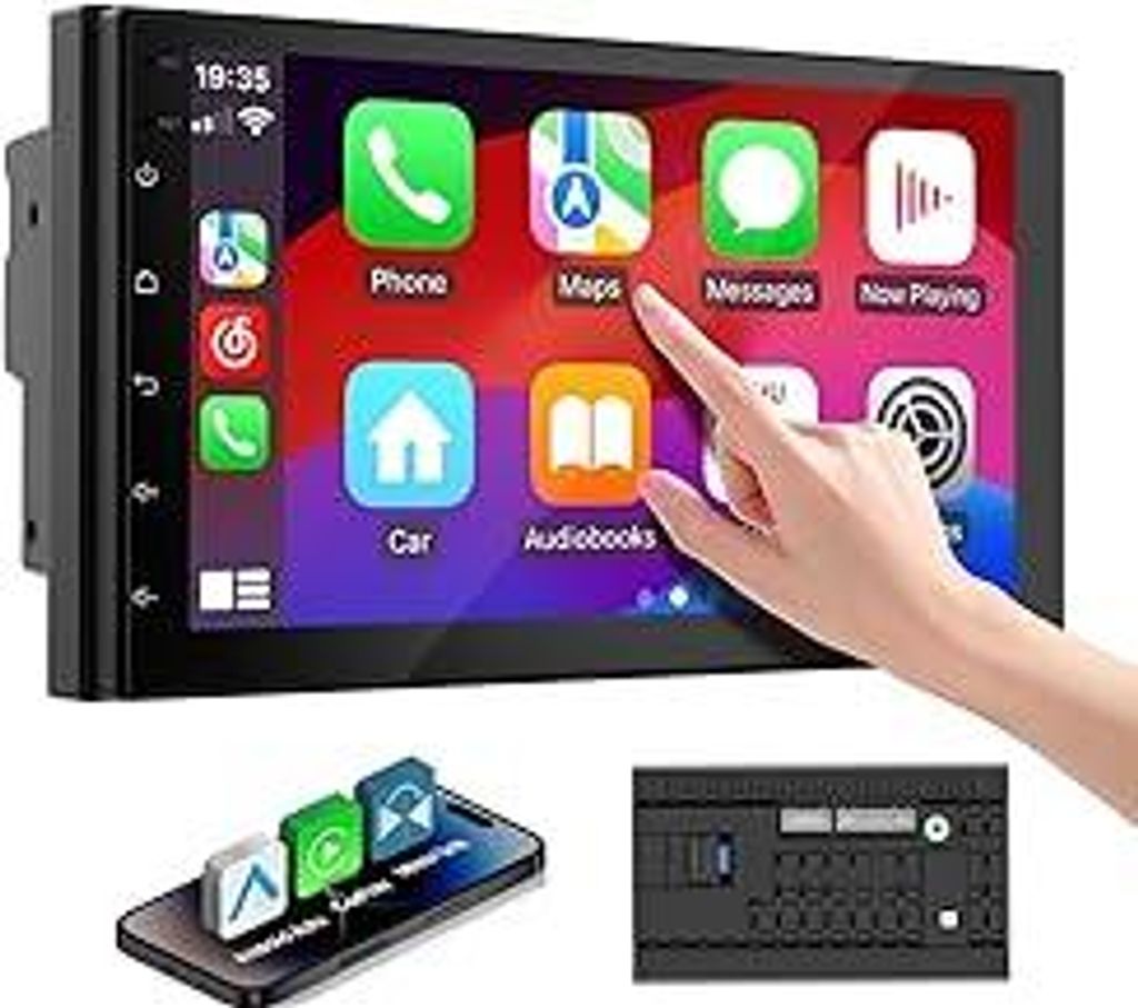 2 Din Autoradio 7 Zoll HD Touchscreen, Wireless Apple CarPlay & Android Auto, Bluetooth, SWC | Universal(Pas de caméra)
