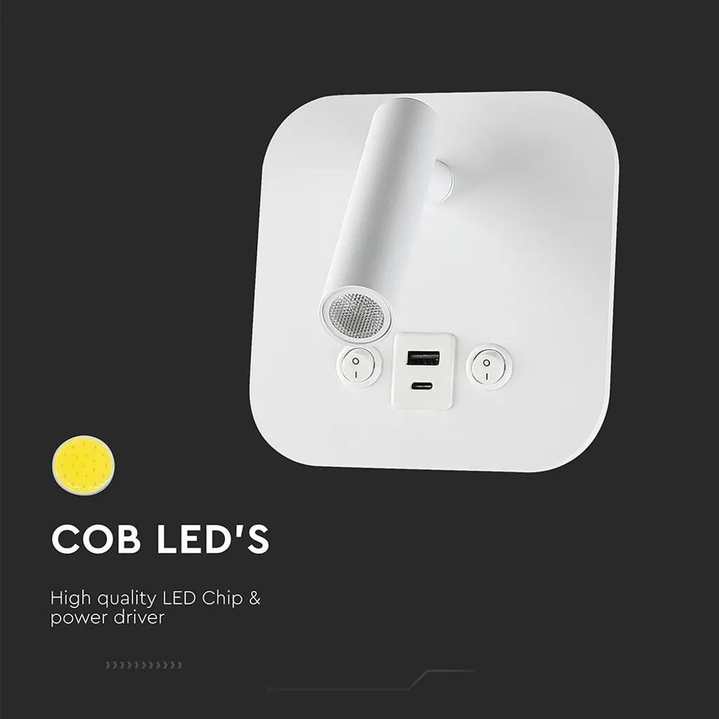Applique LED 8W blanche orientable avec chargeur rapide USB et PD - 10