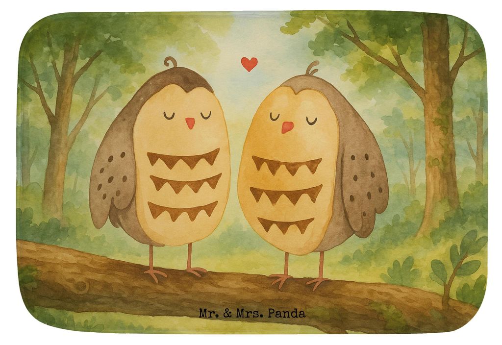 Mr. & Mrs. Panda Badezimmerteppich Eulen Liebe Design - Weiß - Geschenk, Duschvorleger, Owl, Badematte, Eule, Teppich Fürs Bad, Badteppich, Paar,...
