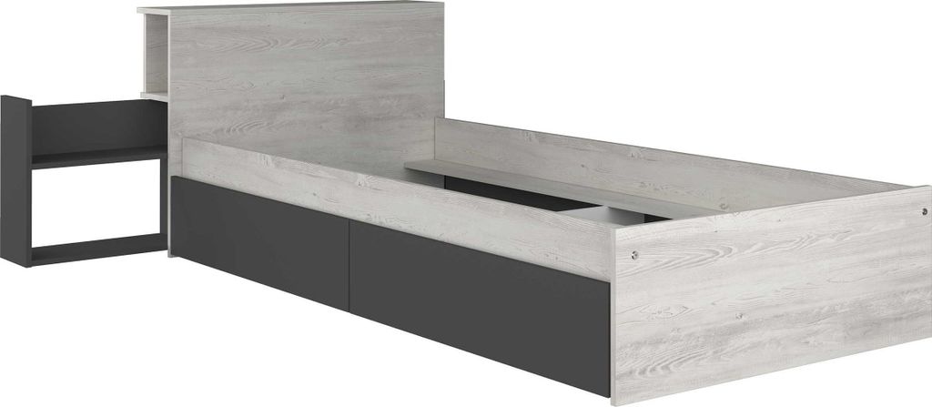 Einzelbett Kazim 90x200 mit Stauraum - grau