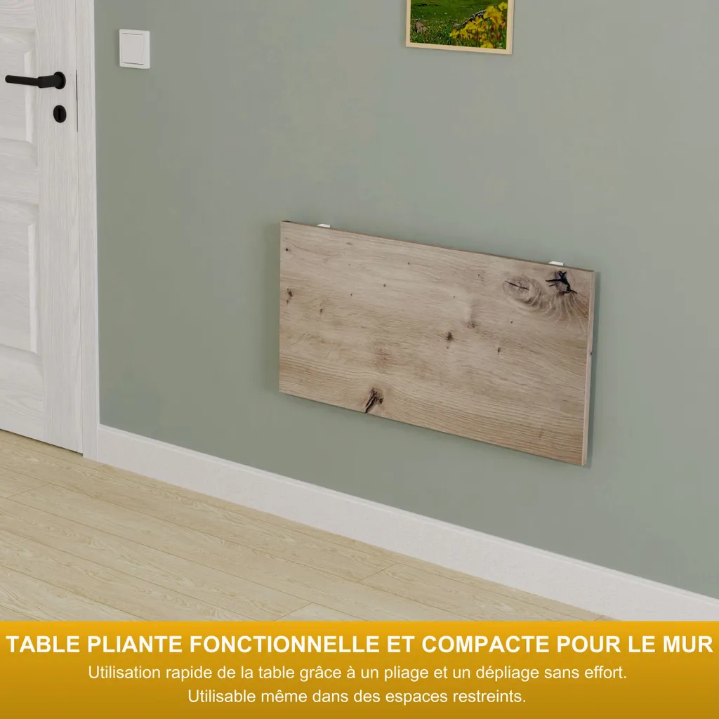 Table Murale Pliante Gain de Place 80x40 cm en Chêne - Solution Petit