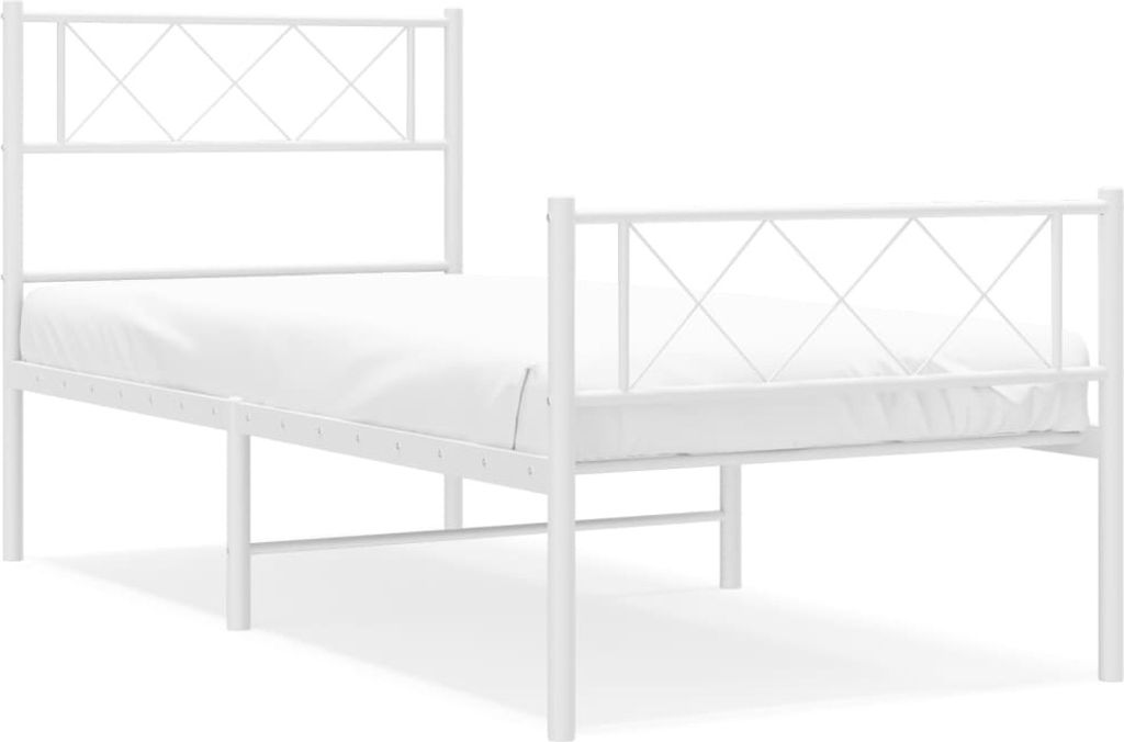 (Robust Möbel)Bettgestell Stylishces - Einzelbett/Jugendbett mit Lattenrost - mit Kopf- und Fußteil Metall Weiß 107x203cm - Klassische Bette...