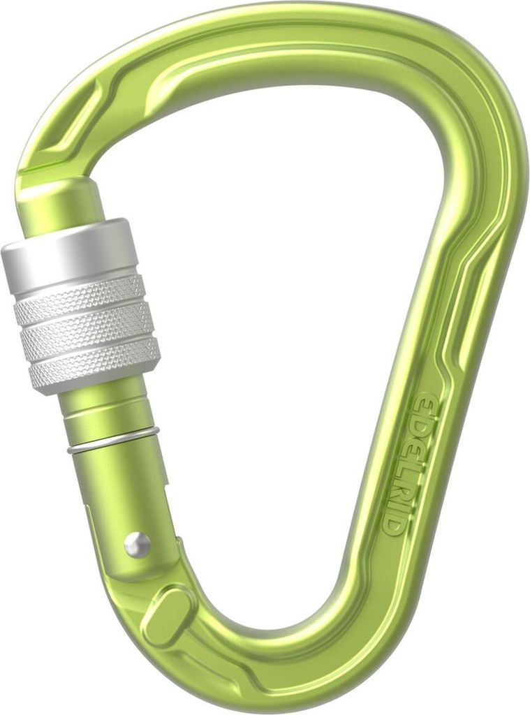 HMS Strike Screw Karabiner von Edelrid in leuchtendem Grün mit Schraubverschluss.